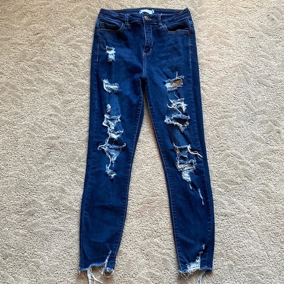 Cello Dark blue ripped skinny jeans high wasted Size 5 raw hem - Picture 1 of 5
